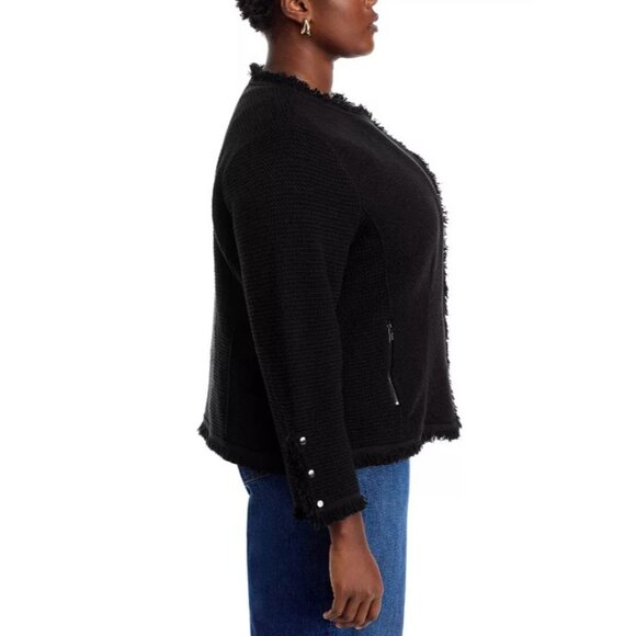 NEW Nic+Zoe Womens Plus 2X Black Onyx Fringe Open Front Cardigan Jacket - Picture 3 of 14